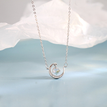 Moon Necklace Female Japan-South Korea Ins Brief New Tide Niche Personality 100 Hitch Moonstone Pendant Student Collarbone Chain