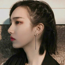 s925 Pure Silver Black Swivel Circle Line Earline Woman Temperament Design Sensation Lukewarm Wind Personality Long Earrings