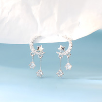 s925 pure silver starring earrings female Korean minimalist Elegant Full Drilling Stars Moon Ear Nail Creative Ear