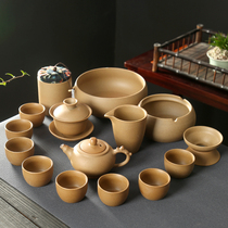 Creative coarse pottery tea set set Household simple lazy semi-automatic stone grinding ceramic Kung Fu tea maker Teacup pot