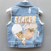 Girl denim vest spring and autumn 2020 new 1 year old 2 baby girl 3 foreign style 4 vest cotton small children thin