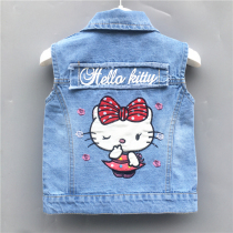 Girls denim vest 2021 new little boy baby spring autumn single-layer cat cute shoulder vest Korean version