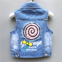 Girl Cowboy Waistcoat Spring Autumn 2022 New Korean Version 3 Children Foreign Air Jacket 7 Year Old Blouse Baby Vest Kan Shoulder
