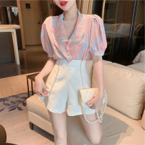 2021 Xia Fashion new female small fragrance Wind name Yuanyan short sleeve Sister Wind Fried Street Fashion Casual Shorts Two Suits