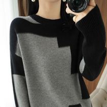 Round neckline headsets Coloured wool knit cardiovert 21 new Korean version Long sleeves Fashion 100 lap knit goat sweatshirt woman