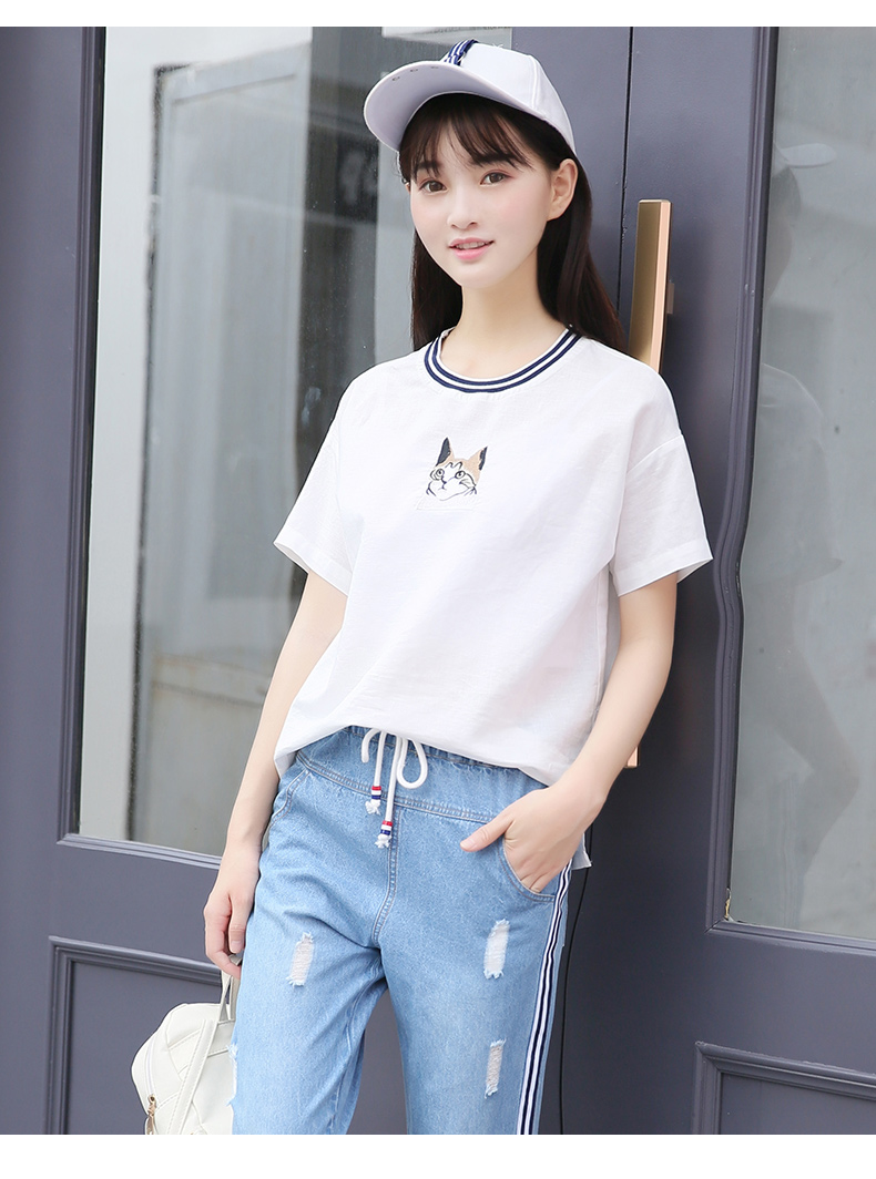 2018夏季新款韩版宽松少女中学生夏装短袖t恤女初中生学院风上衣