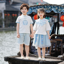 Kindergarten garden clothes Childrens summer clothes Hanfu School uniforms for primary and secondary school students June 1 chorus performance pure cotton Chinese style suit