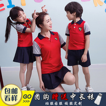 Kindergarten garden clothes Summer clothes Childrens class clothes Teacher sportswear Primary school uniform British style red summer short sleeves