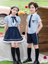 Kindergarten garden clothes British college style summer pure cotton short-sleeved primary school uniform Culottes bow tie performance suit set