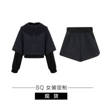 2019 New simple silhouette foreign style fake two pieces fashion warm cotton-padded shorts small man suit female Lin