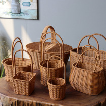 Pastoral rattan handmade basket plastic rattan imitation vines hand woven flower basket fruit basket picnic basket storage basket
