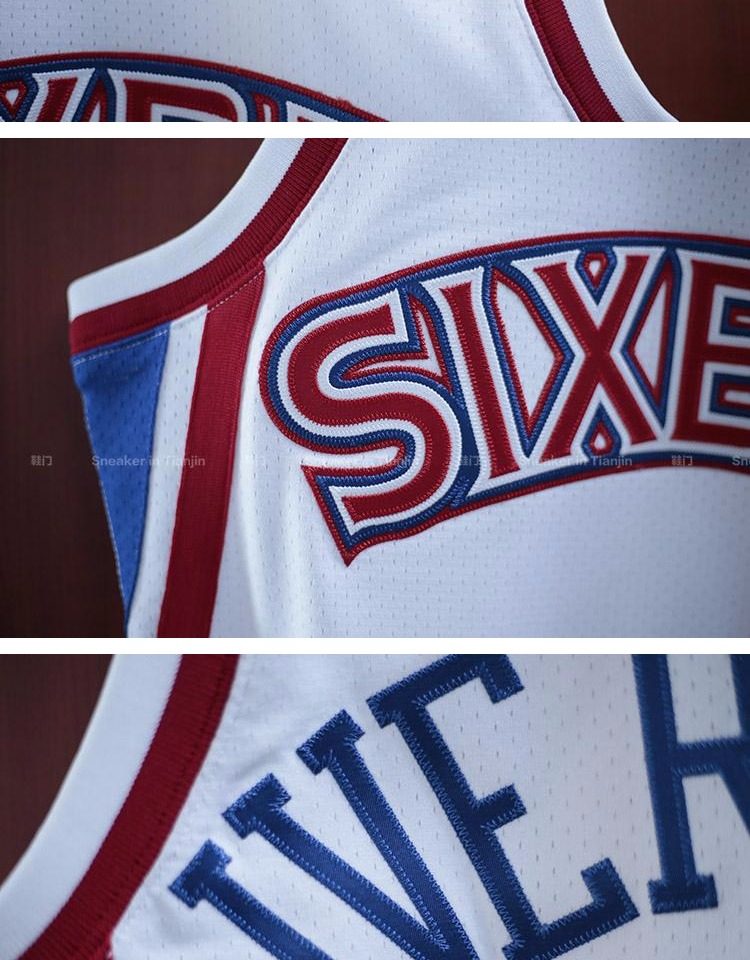 天津鞋门 mitchell&ness 复古黑白主客场球衣 费城76人艾伦艾弗森_双