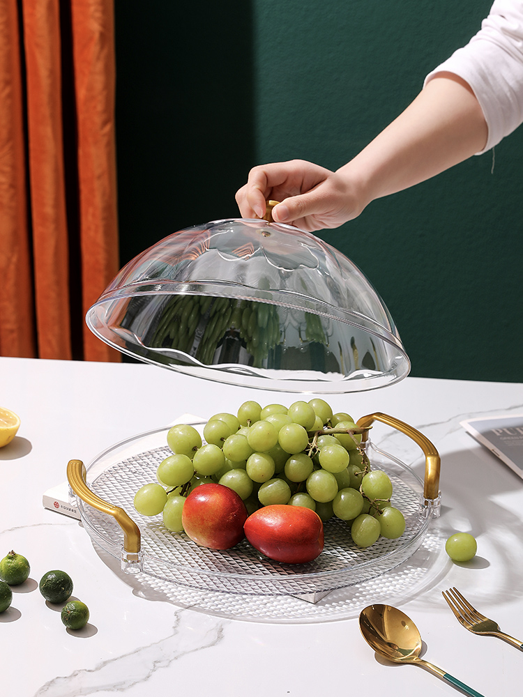 household living room fruit plate with lid try to eat snack dish food grade plastic transparent dim sum plate round candy plate