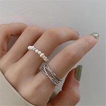 Korean natural freshwater pearl elastic ring multi-layer metal cross opening ring simple two-piece combination ring