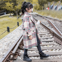 Girls woolen coat 2021 New Korean version of medium and large childrens clothing thick long autumn winter dress foreign style woolen coat