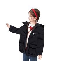 Cleaning girls feather clothes thickened black winter coat warm children wearing new small red beans
