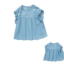 Last few embroidered girl jeans short sleeve children summer baby shirt shredded flower skirt tops