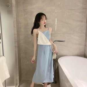 Women’s taste autumn and winter waistline show thin temperament French small dress suspender skirt long skirt