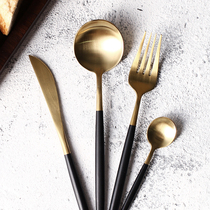 Deardali Nordic stainless steel western tableware Western knife and fork spoon Black gold brushed steak dessert spoon Fruit fork