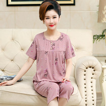Mom pajamas womens summer pure cotton short-sleeved three-point pants middle-aged women thin home clothes summer suit for the elderly