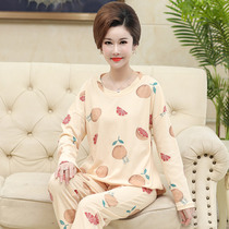 Mom pajamas womens spring and autumn long-sleeved cotton home wear suit autumn middle-aged women regular round neck plus size