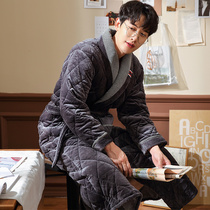 Nightgown mens winter thickened long coral velvet padded pajamas winter mens velvet robe autumn and winter bathrobe warm