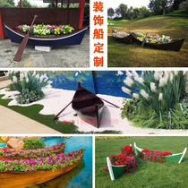 European style two-headed wooden boat boating landscape decoration flower props wooden boat