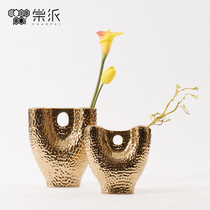 Creative personality plating gold ceramic vase ornaments European style retro living room desktop honeycomb flower arrangement decoration