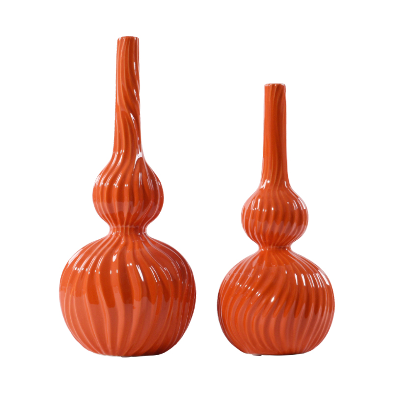 New Chinese style manual small incision porcelain vase furnishing articles furnishing articles gourd ceramic pot rich ancient frame TV wine orange