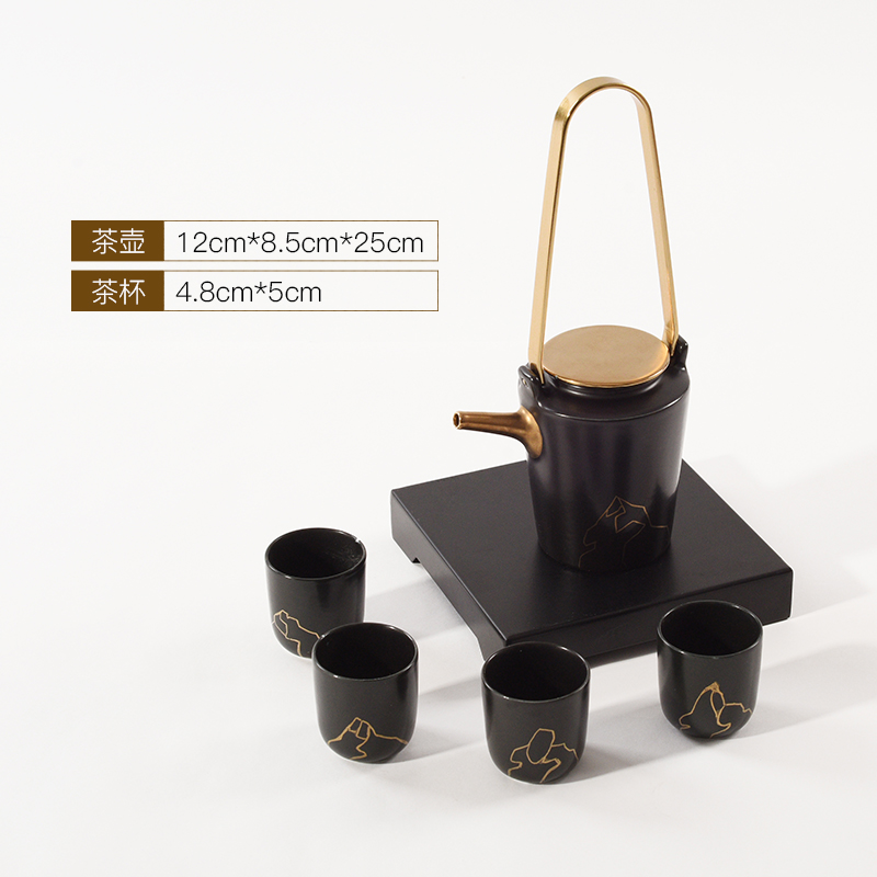 The New Chinese zen ceramic kung fu tea set suit black tea cup tray example room soft adornment is placed