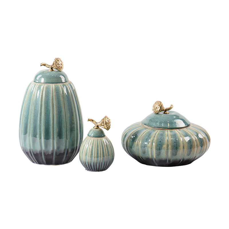 The new Chinese style pumpkin jars China club floor front desk closet brass lotus cover handle soft decoration