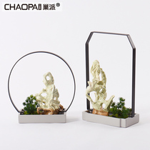 New Chinese entrance hall rockery ornaments post-modern villa club Taihu stone decorations Zen tea room decoration