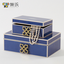 European-style veneer solid wood jewelry box ornaments classical blue flocking storage decorations bedroom room bookstand furnishings