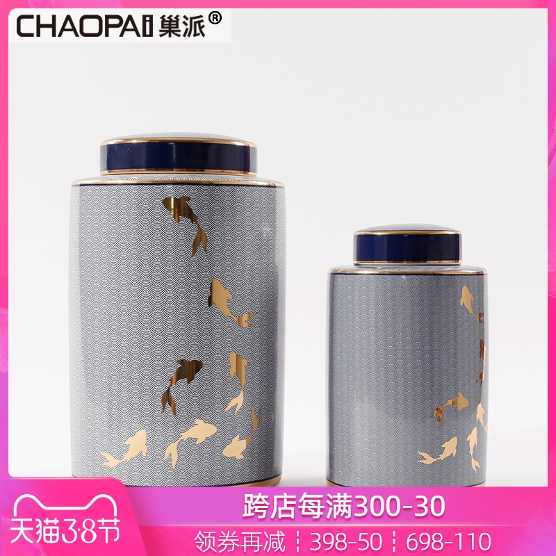 New Chinese style ikea general ceramic bottle furnishing articles goldfish pattern wine storage tank is the sitting room TV light key-2 luxury decoration