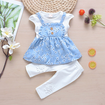 0-1-2-3 years old 6 months female baby baby Summer cotton suit small princess skirt cute fashion tide short sleeve summer foreign gas