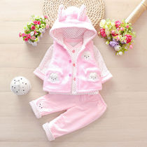 Female baby autumn and winter suit three-piece set 0-1-2 years old baby cartoon cute thin cotton thin cotton padded jacket