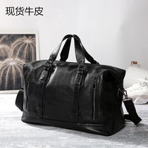 Hong Kong Genuine Leather Mens Bag Large Capacity Travel Short Travel Bag Hand Luggage Bag Single Shoulder Inclined Cross Travel Bag