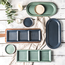 Plate dish Home Dish Ceramic Mesh Red Cutlery Fish Plate Saucer Dish Snack Dish Sausage Powder Steamed Tray Household