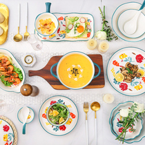 Japanese household tableware cute Rose Bowl plate Nordic Net red ins Wind dish set ceramic plate set Bowl