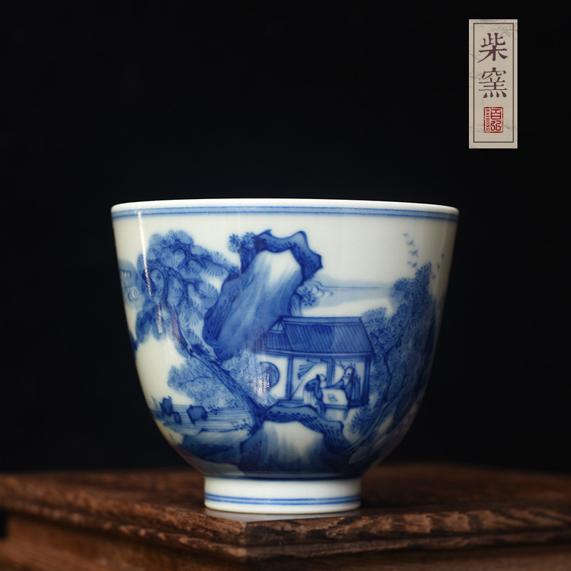 Hundred hong maintain archaize of jingdezhen blue and white kangxi landscape master cup single cup cup firewood hand - made sample tea cup