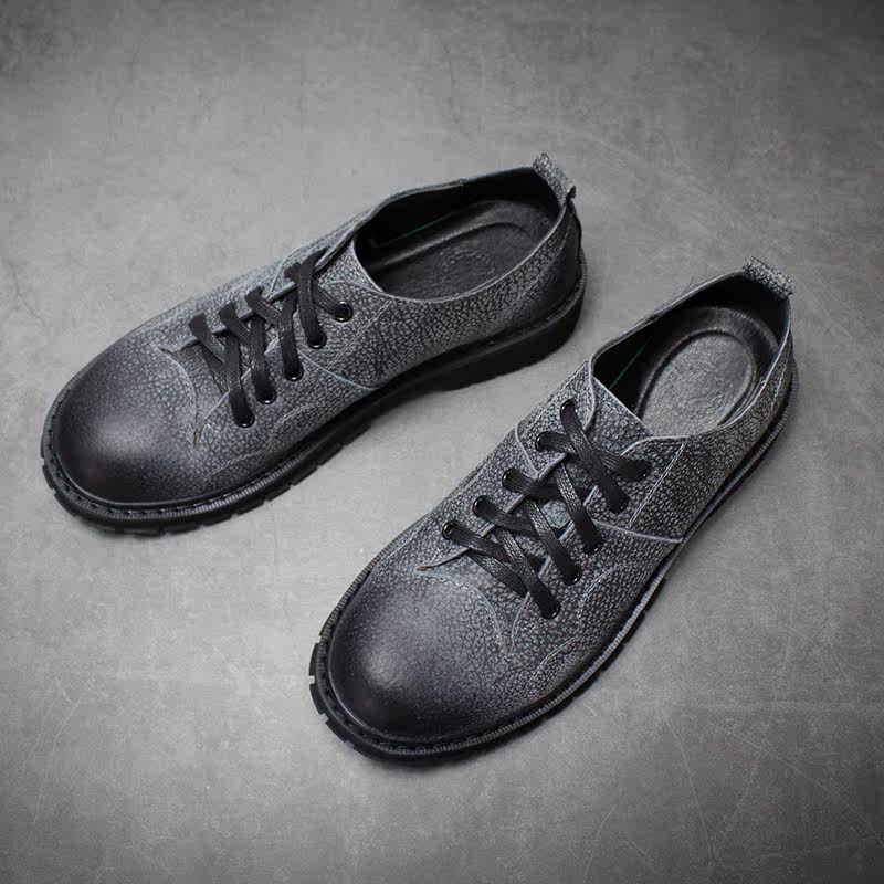 秋冬潮流工装鞋男真皮低帮马丁鞋系带短靴子男士休闲擦色大头皮鞋_7折