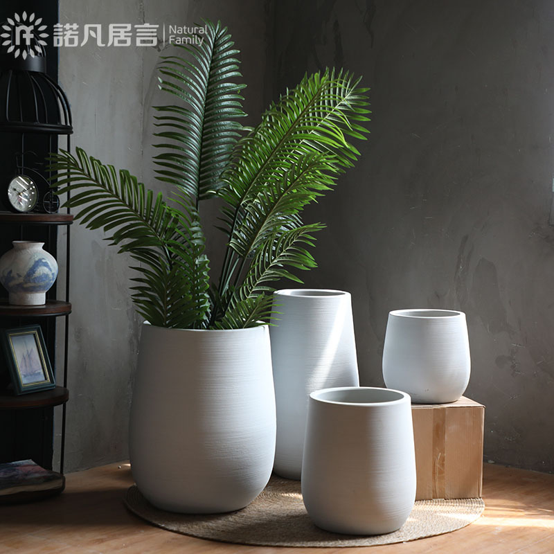 Green plant Nordic flowerpot vase I and contracted white ceramic hydroponic pottery basin of large diameter indoor plant decoration