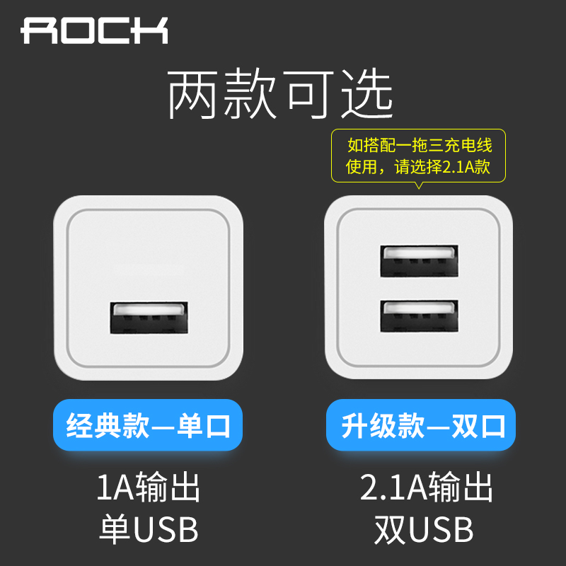 ROCK苹果充电器iPhone6s充电头2A多口双USB快速7plus手机通用插头产品展示图2