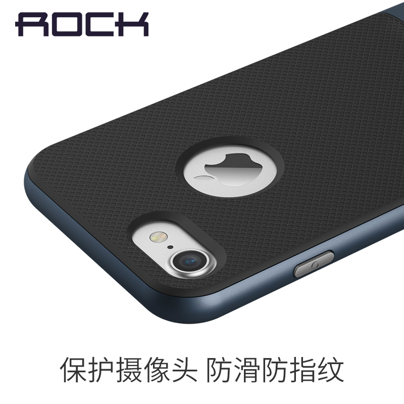 ROCK苹果7手机壳新款防摔硅胶iPhone7plus保护套挂绳带支架7p亮黑产品展示图3