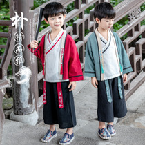 Childrens improved Hanfu suit Tang suit 2021 Spring and Autumn New College outfit performance class uniforms boy hanging ears three sets