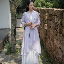 Came Hanfu womens Chinese style summer fairy air retro modified cross-collar waist dress silk and hemp literary tea clothing