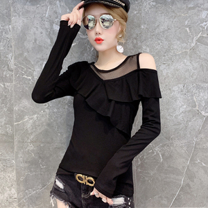 Autumn New Lotus Leaf Show Shoulder Slender Long Sleeve T-shirt 