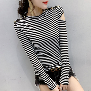 Autumn and Winter New Fashion Button Shoulder Long Sleeve T-shirt 