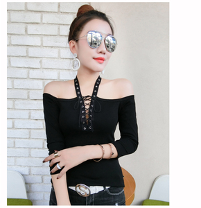 New autumn sexy tie bottom trendy t blouse 