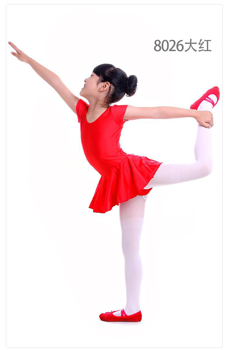 儿童舞蹈服装 练功服 少儿体操服 芭蕾舞蹈裙连体 女童短袖考级服